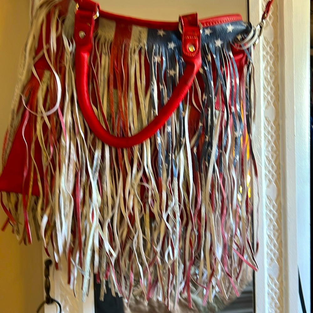 Red white and blue purse